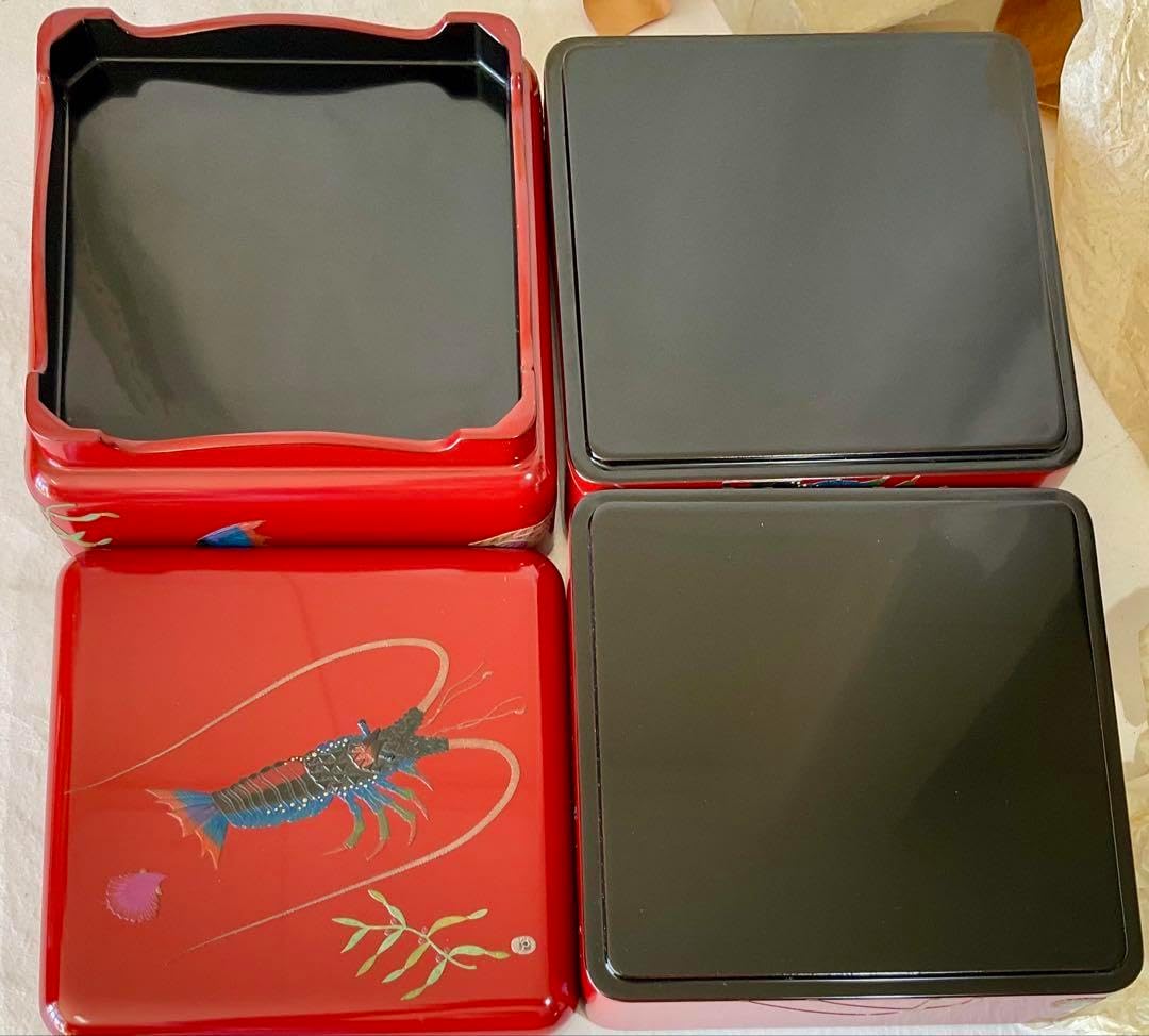 琉球塗 伊勢海老 三段重箱 朱塗り 重箱 – 角萬漆器